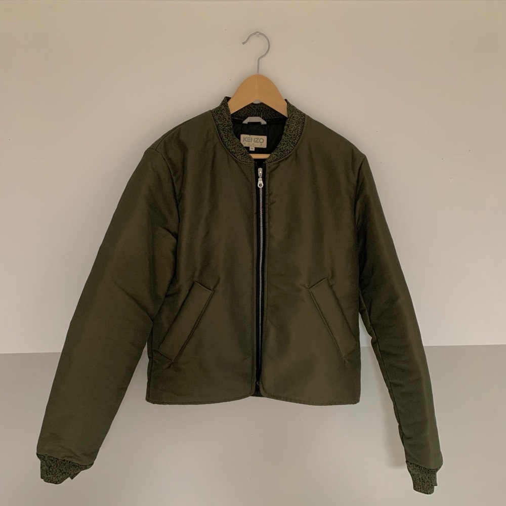 KENZO Paris zip up jacket, cotton/nylon, medium weight, knit collar and cuffs